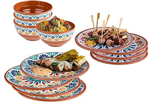 Melamin Ess-Geschirr Set für 4 Personen, Campinggeschirr mediterranes Design