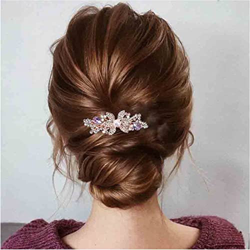 Yheakne Perlenkristall-Hochzeits-Haarspange, goldfarbene Strass-Haarspange, glitzernde Braut-Kopfschmuck, dekorativer Kopfclip, Blumen-Haarspange, Braut-Haarschmuck für Frauen und (Gold mit Violett)