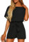 Ejoyous Jumpsuit Damen Sommer Blumen kurz Overall, Jumpsuit Kurz Playsuit Overal Elegant mit Bindegürtel Ausschnitt Spagettiträger Stretch Locker Damen Frauen(L-Schwarz)