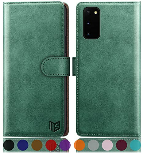 SUANPOT [RFID Schutz für Samsung Galaxy S20 Hülle PU Leder Handyhülle Lederhülle Klapphülle Kartenfach Flip Cover für Samsung S20 Handy hülle Leather Wallet Phone Case Hellgrün
