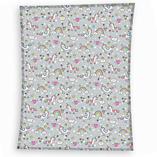 MTOnlinehandel Einhorn Geschenke Decke kuschelig & weich 130x170 cm · Unicorn Regenbogen Fleece-Decke für Kinder, Mädchen · Kuscheldecke
