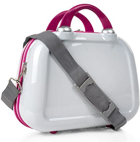 ITACA - Kosmetikkoffer Hartschale Groß, Beautycase Damen, Trolley & Handgepäck Koffer: Beauty Case Hartschale, Kosmetik Koffer, Kosmetiktasche Groß - Ideal für Reisen!, Weiß-Fuchsia