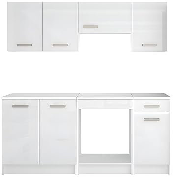 Vente-unique Küchenzeile mit 6 Schrankelemente - 180 cm - Weiß - TRATTORIA
