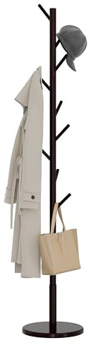 Bamdibola Freistehender Garderobenbaum aus Holz mit 4 Höhenoptionen und 9 Haken, stabiler Garderobenständer für Kleidung/Taschen/Hüte, platzsparend, Garderobenleiste für Eingang, Schlafzimmer, Büro,