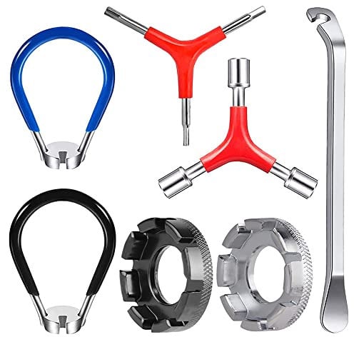 BNGXR Bike Spoke Key, 7 Pieces Tensioner Set for Bicycle Spokes Adjustment Tire Lever, Valve Extractor for Repair Bike Spokes