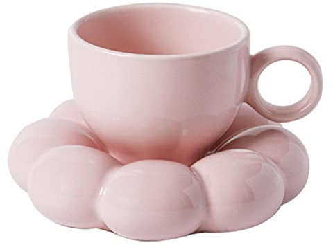 Ensemble Tasse à café en Forme de Fleur, Tasses à café en Verre, avec Soucoupe en céramique, Ensemble de Tasses en céramique, 300 ML, Ensemble de Tasses en céramique