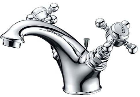 Hilton Chrome Traditional Mono Mixer Basin Tap with Crosshead Style Handles Includes Pop up Waste Bathroom Sink Tap