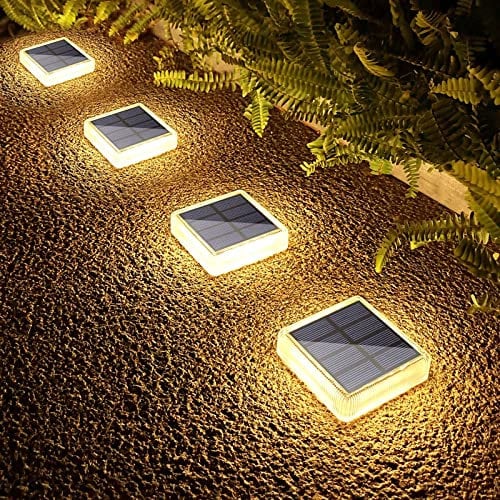 Lacasa Solar Bodenleuchten Aussen, 30LM 4 Stück Solarleuchten für Außen, Warmweiß 2700K IP68 Wasserdicht Auto ON/OFF Solarlampen LED Wegeleuchten für Garten Rasen Terrasse Auffahrt, Quadrat