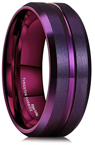 King Will Classico anello da uomo in tungsteno, con scanalatura in argento, nero, oro, blu, marrone, oro rosa, 6 mm, 7 mm, 8 mm, finitura lucida/opaca, vestibilità comoda, Z+3(72.3mm), Carburo di