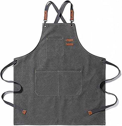 YSTP Kochen Schürze Leder Schürze Schweißen Schürze Wasserdicht Schürze mit 3 Taschen Einstellbare BBQ Schürze mit langen Riemen Küche Schürze für Männer Frauen Küche Restaurant (Café-Braun)