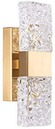 KRIPINC Kristall Wandleuchte, LED Wandleuchte, Wandlampe Gold, Up and Down Leuchten Innen, Spiegelleuchte Bad, Kristall Lampe für Wohnzimmer Schlafzimmer Nachttisch (Dreifarbiges Licht)