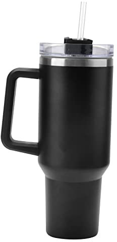 APOMOONS 40oz Stainless Steel Vacuum Insulated Cup, Travel Tumbler With Straw Lid and Handle, Coffee Mug, Leak Proof Water Bottle (Black)