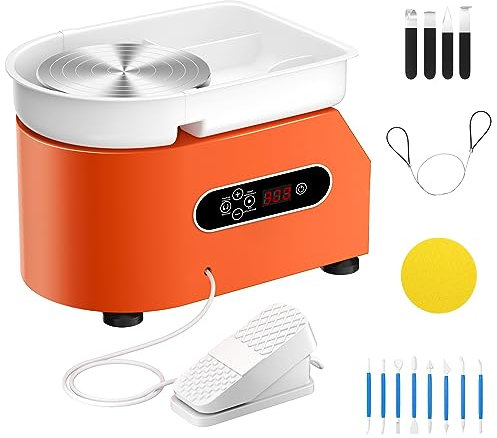 Do-Electr 350W Tour de Poterie Électrique 25cm avec écran LCD Roue Potier Céramique 0-300 tr/min Céramique Argile Trousse à Outils de Bricolage avec Bassin ABS Amovible