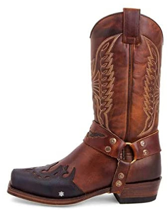 GATURA Punta Quadrata Tacco Chunky Stivali da Uomo Medievale Vintage Mid Calf Stivali Faux PU Pelle Western Cowboy Stivali, Uomini e Donne Cavaliere Stivali Lunghi, 35-48,Rosso,43