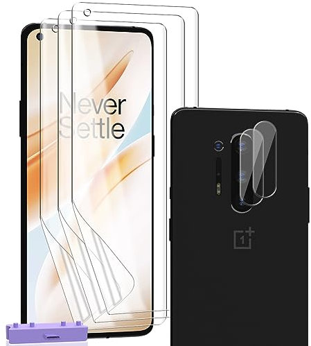 Zerrshoo Schutzfolie für OnePlus 8 Pro, mit Flexibilität TPU Folie 3 Stück und Kamera Panzer Schutz Glas 2 Stück, Weiche Displayschutzfolie für OnePlus 8 Pro, Anti-Kratzer HD Klar Displayfolie