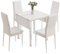 JEFFORDOUTLET Dining Table and Set of 4 Chairs, Drop Leaf Kitchen Table With White PU Leather High Back Chair