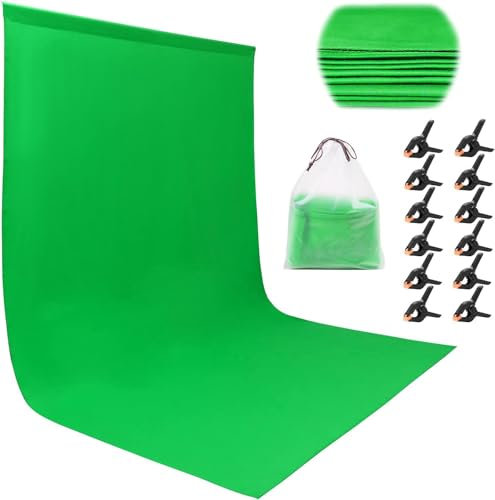 RTUIY 3×3.6m Green Screen Backdrop, Thickened Foldable Cloth With 12 Clips and Bag for Photo Studio Photography Background