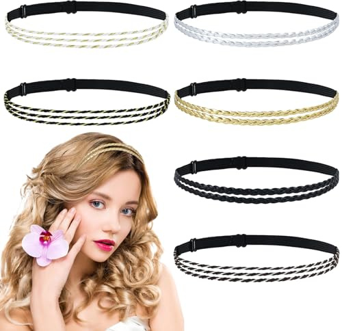 Dizila 6 Stück Böhmische Hippie verstellbare elastische Leder doppelt geflochtene Stirnbänder + dreifach gedrehte Haarbänder Boho Zubehör für Frauen Mädchen