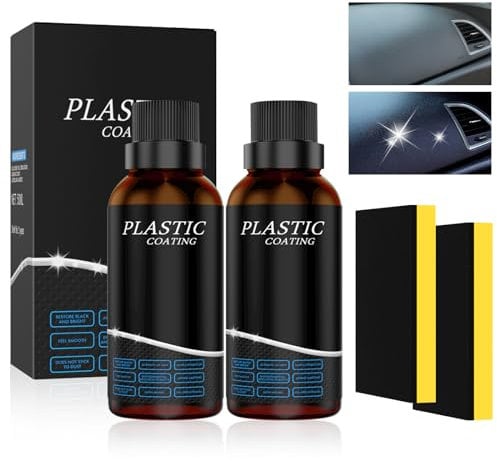 GROVL Car Plastic Restorer 50 Ml*2 Pcs, Parts Refurbishment Agent, Black Interior Freshener, Dashboard Polishing Cleaner, Refresh Coating Agent