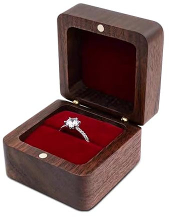 WisePoint Holz Ring Box, Mini Verlobungsring Halter Box mit Einzelschlitz, Quadratische Hochzeit Ring Box für Ring, Elegante und Retro Ring Halter Box für Hochzeit, Zeremonie (rot)
