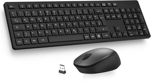 LeadsaiL Wireless Keyboard and Mouse Set, 2.4GHz USB Computer Keyboards and Mouse for Office, UK QWERTZ Layout, Ergonomic Design with 12 Multimedia Shortcuts for Windows Laptop PC - Black