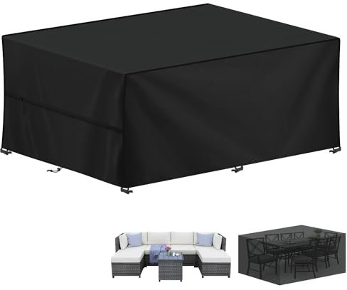 LAMUNI Large Garden Furniture Covers, 320x180x90cm Outdoor Garden Furniture Set Cover, 420D Oxford Patio Table Covers Waterproof Patio Furniture Covers for Outside Chair and Table Rattan Sofa Cover