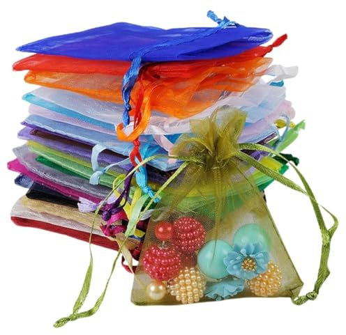 WS Accessories PACK OF 10 Organza Gift Bags, Jewellery Pouches 7x5cm/7x9cm/9x12cm/10x15cm/13x18cm (Mixed Colours, 7x9cm)