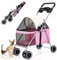 RUYICZB Hundewagen Faltbarer Hundebuggy Hundebox Transporttasche Bis 15 Kg Haustier Buggy Mit Netzfenstern & Getränkehalter Haustier Transportwagen Hunde Jogger Buggy Katzen Wagen,Rosa
