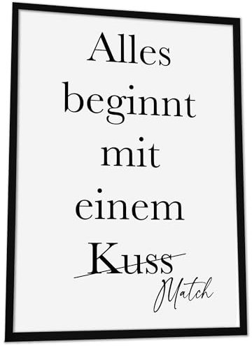 JUHMI Paarbild DIN A3 (30x42 cm) Bilderrahmen wählbar, Poster Geschenke für Paare Valentinstag, Valentines Day, Jahrestag Geschenk, Hochzeitsgeschenk Alles Beginnt Mit Einem Match