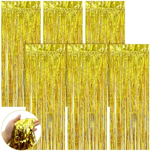 Scettar Tenda Frange,6 PCS Tende Metalliche Feste,1 X 2m Tende Metalliche Tinsel,Tende Compleanno,per Decorazioni di Compleanno,Baby Shower E Matrimoni (Oro)