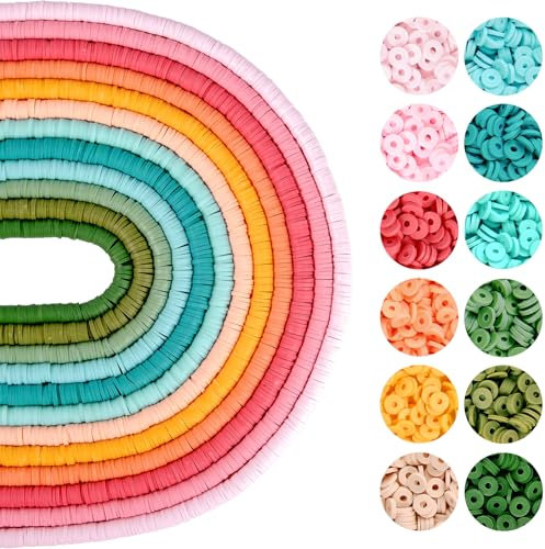 RUBY 4200 Stück Heishi Perlen Bunte 6mm Clay Perlen zum Auffädeln 12 x 40cm, Set für Chocker, Halskette, Armband, Ohrringe, Schmuckherstellung DIY Erwachsene Kinder, Gemischte Farben (H)