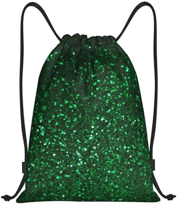 VducK Turnbeutel mit Kordelzug, Rucksack, Sport, Turnbeutel, Grün, Pailletten, glitzernd, für Reisen, Schwarz , S