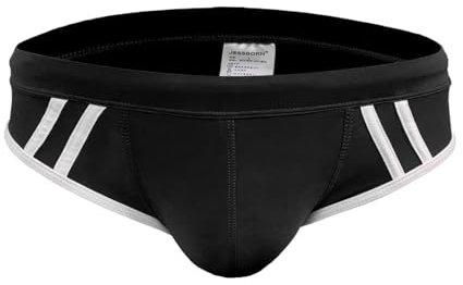 WOYUANSHA Badehose Boardshorts Schwimmhose Große Tasche Badeanzug Mode Herren Solide Schwimm Briefe Sexy Niedrige Taille Bikini Bademode Nylon Herren Sport Beach Board Surftrunk L Schwarz