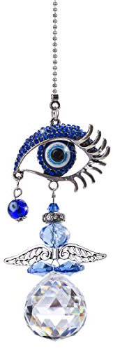 HDCRYSTALGIFTS Kristall-Sonnenfänger Regenbogen Hängender Kristall Engel Sonnenfänger Blau Böser Blick Schutz und Glücksbringer Kronleuchter Lampen Anhänger