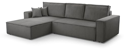 FurniShop24 Ecksofa mit Schlaffunktion und Bettkasten - Eckcouch L-förmige zum Wohnzimmer, Klappsofa - Schlafcouch Minimalistisches Design, Schlafsofa Mango L: Grau, Ecksofa Links
