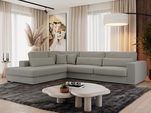 MKS MEBLE Ecksofa Sofa L-Form Grau Boucle, Wohnlandschaft L-Form, Couch L Form, Sofagarnitur Couchgarnitur Polsterecke, Breite: 316 cm - Savona L - Grau Boucle - Links