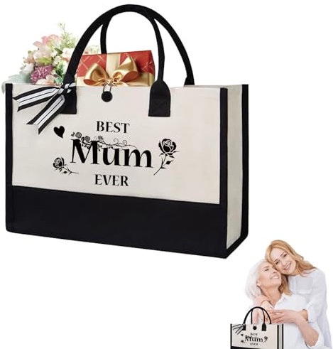 Eidoct Bolsa de lona de regalo para madre, bolsa grande de regalo de cumpleaños, bolsa de compras personalizada de lona de algodón, bolsa de regalo personalizada con bolsillo interior con cremallera