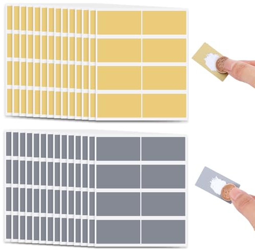 BOHUIZ 224 Stück Rubbellose Selber Machen, 42 * 23mm Rubbelaufkleber, Rubbellos Adventskalender, Rubbelsticker für DIY, Geschenke, Spiele, Reisegutscheine - Gold und Silber