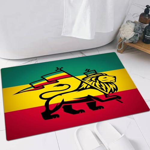 FSDGY Non-slip Barrier Mats Door Mat, Super Absorbent Entrance Rug Machine Washable Soft Floor Mat Carpet,Rasta, Judah Lion With A Rastafarian Flag King Jungle Reggae Theme Art Print,16x24in