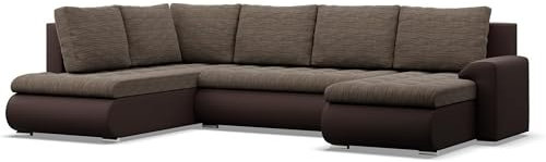 Mebligo - Ecksofa mit Schlaffunktion und 3 Bettkasten FORESTA 300x89x200 (BxHxT) Braun + Braun - Ottomane Links Eckcouch, Couch U Form, Sofa Wohnzimmer, Sofas & Couches, Eckschlafsofa