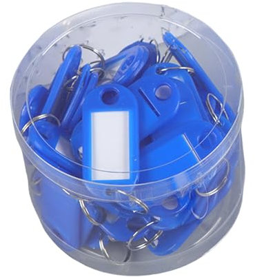 GizmoSynth Lot de 50 étiquettes porte-clés en plastique avec étiquettes d'identification pour bagages, bleu, S