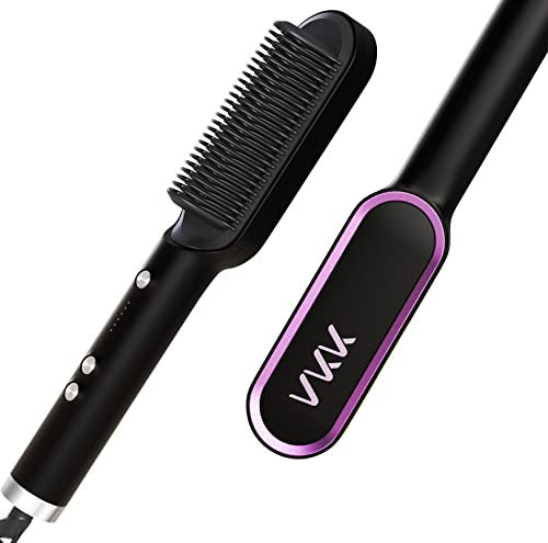 VKK Hair Straightener Brush,Flat Iron and Hair Brush 2-in-1,Anti-Scald,Fast Heating,5 Temp Settings(120℃-200℃),Professional Salon at Home