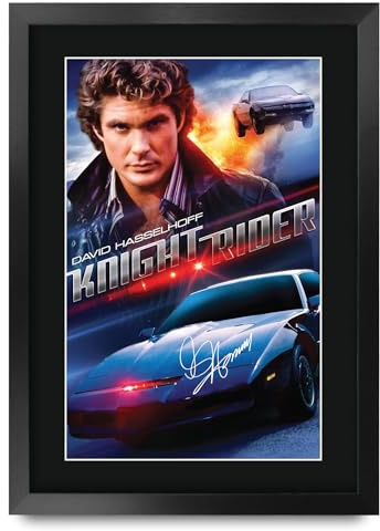 HWC Trading Knight Rider 1982 Geschenke Gedrucktes Signiertes Autogramm Poster für Fans von Fernsehn Memorabilien - A3 Gerahmt