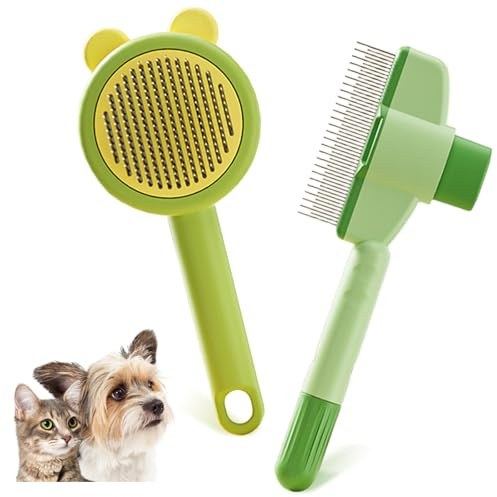 MHwan Fellblitz Bürste, 2 Stück Selbstreinigende Katzenbürste, Hautfreundliches Design, Geeignet für Langes und Kurzes Haar, Entwirren, Entfernen Loser Haare, Massierender Katzenkamm