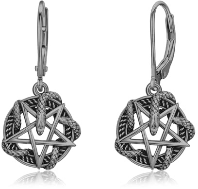 REDSUN Schlangen Ohrringe 925 Sterling Silber Schwarz Schlange Hängendes Pentagramm Ohrringe Gothic Schmuck Geschenke für Männer Frauen Jungen Halloween Geschenke