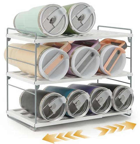 mepure 3-Tier Expandable Water Bottle & Wine Rack – Adjustable Shelves 8–11cm, Fits Counters, Cupboards & Fridges, Stable & Transparent, Tool-Free Assembly, White, 1 Pack