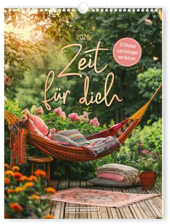 Zeit für Dich - Kalender 2026 - Grafik Werkstatt - Wandkalender - A5 Wochenkalender mit Inspiration und Platz zum Eintragen - 18 cm x 24 cm