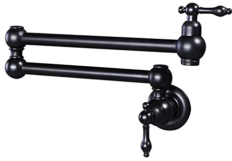 ZH1YFD Brushed Gold Pot Filler Wall-Mounted ° Rotating Kitchen Sink Tap Brass Double Joint Swing Arm 2 Handles Single Cold Water Space-Saving