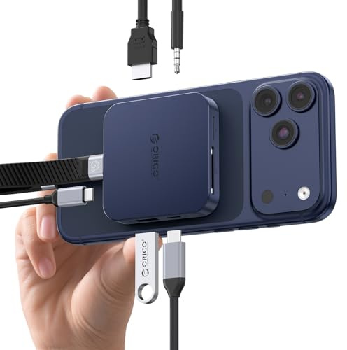 ORICO Magnetischer USB C Docking Station,M.2 NVMe SSD-Gehäuse, 8 in 1 Dockingstation mit 4K@60Hz HDMI,100W PD,USB-A/C 10 Gbps,SD/TF,Audio. USB C Hub Dockingstation für iPhone/Pro Max/Dell HP Lenovo