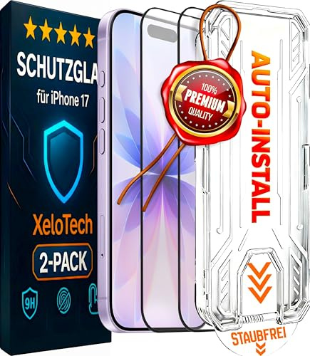 XeloTech Schutzglas für iPhone 17 aus Panzerglas, Extrem Kratzfest (9H+), garantiert Blasenfreie Antistaub-Auto-Installation, Anti-Fingerabdruck, 2 Gläser